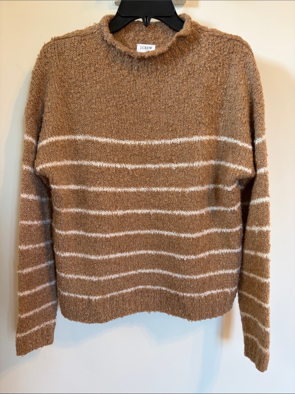 J.Crew Wool Alpaca Blend Striped Sweater S Tan Cream Boucle Knit